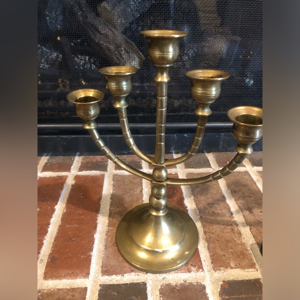 adorable vintage hold brass candelabra menorah 10.5x8”